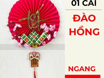 Vòng treo cửa Tết Quạt giấy nhung Đỏ Tết bánh chưng xanh [3 kiểu - Nhẹ] N30cm VTC-T-47